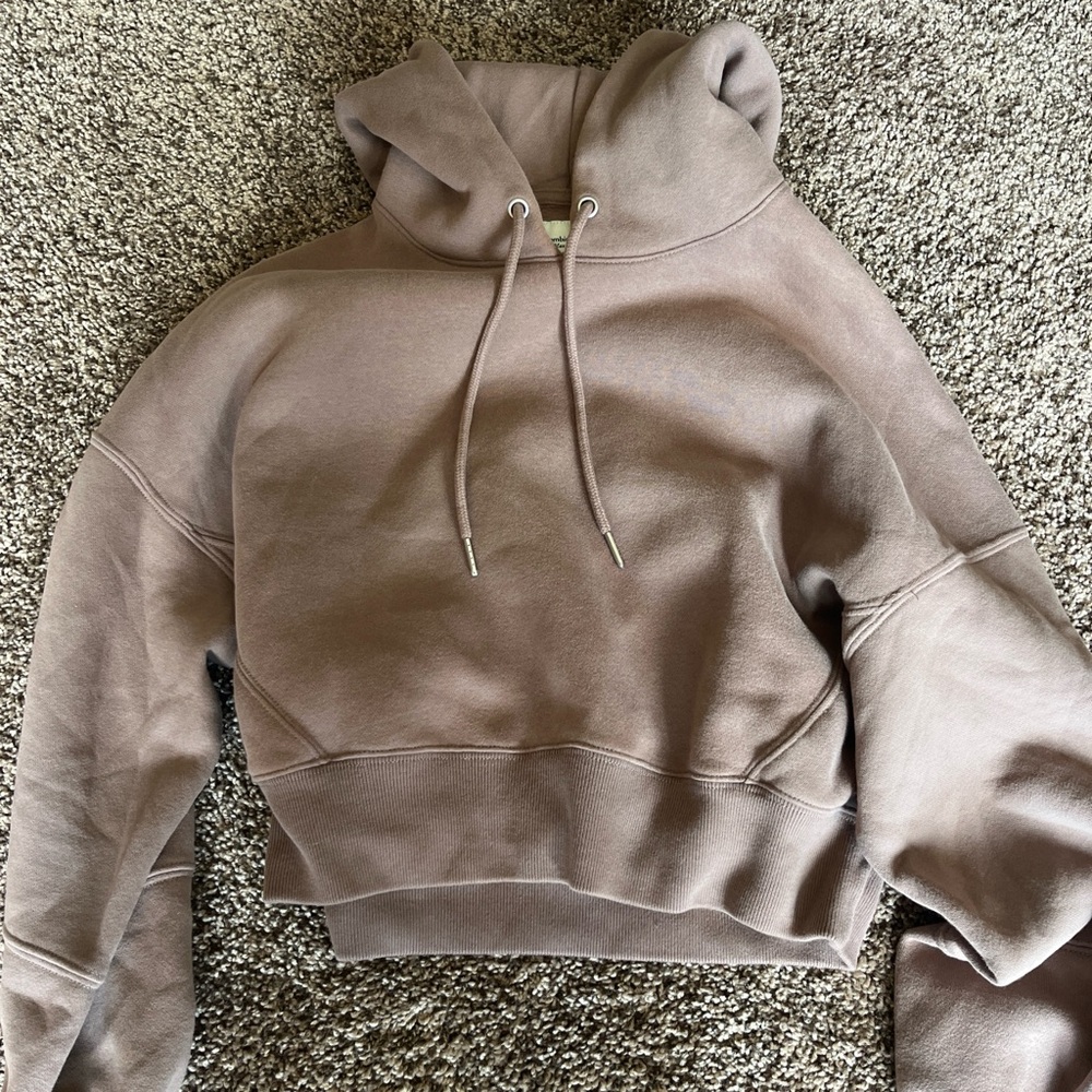 Abercrombie & Fitch Cropped Hoodie Sweatshirt - Taupe Brown